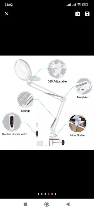 Лед лампа за бюро с лупа. Козметична лампа с лупа