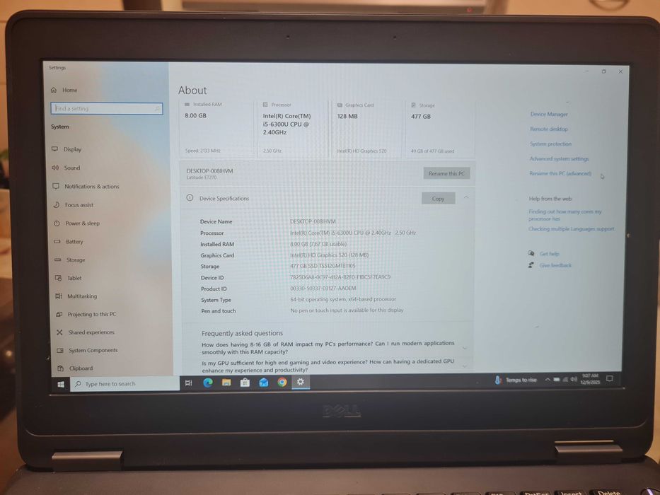 Лаптоп Dell Latitude E7270, Intel Core i5 6300U, 8GB RAM DDR4, 512 GB