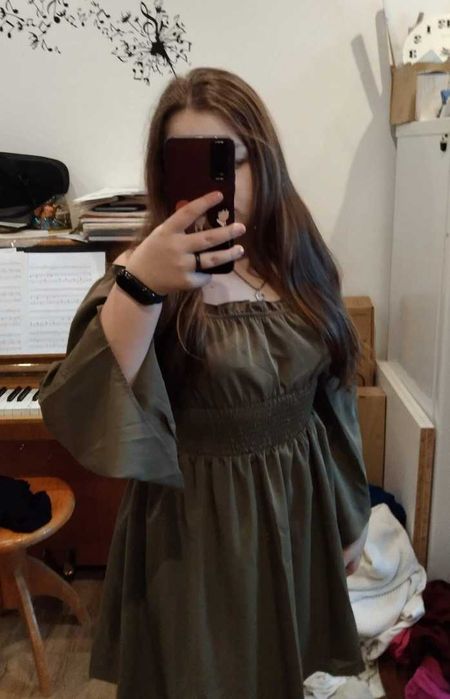 Fairycore Зелена рокля с отворени рамена и ръкави SHEIN MOD