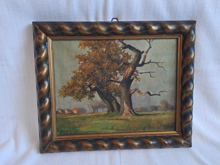 tablou vechi pictura pe panza 31/38 cm semnat datat 1919