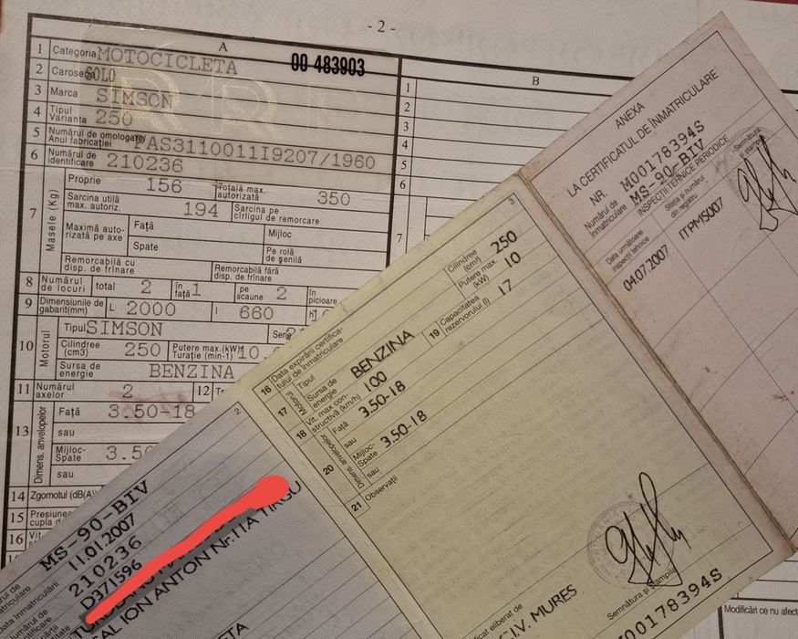 Acte motocicleta Simson 1960