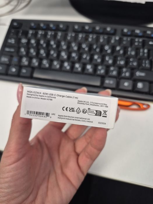 Оригинален Apple USB-C 60W кабел (1m) – нови, запечатани