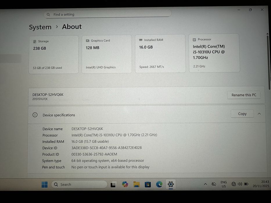 Laptop LENOVO T14 Gen 1 14" IPS FullHD i5+CADOU Geanta SAMSONITE