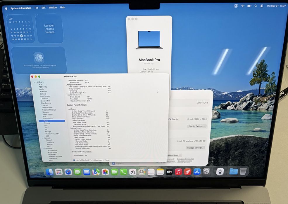 Macbook Pro 16, ** M1 Max**, 64 RAM, **1  TB** 87% Sanatate Full Box Ca Nou
