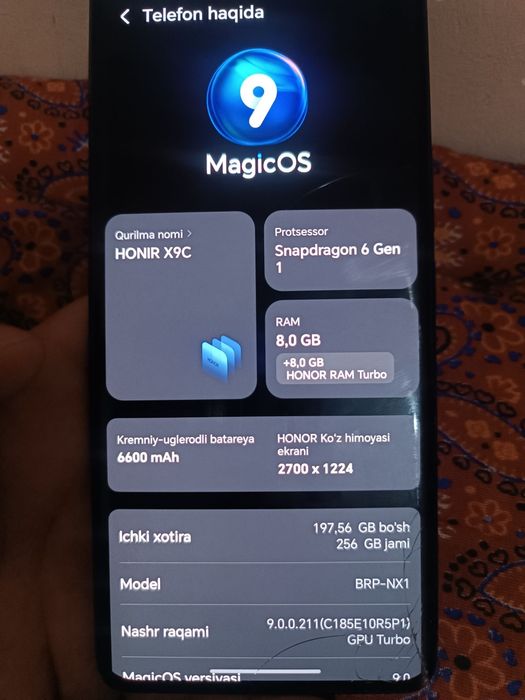 Honir x9c bor aybi yuq 3400 milyon ga bara ka qilamiz xotira 8kizga256