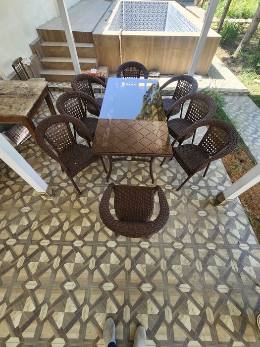 Садовый плетенные Стол стулья Ротанг Rotang 200×90 8 kishilik