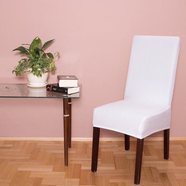 Бял еластичен калъф за трапезен стол, нов