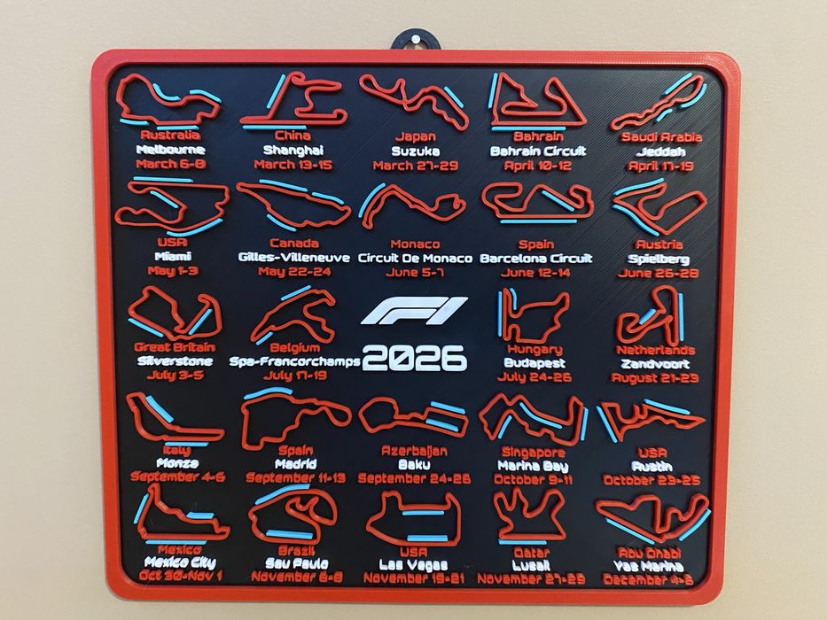 Tablou calendar Formula 1 2026 – circuite oficiale + zone DRS