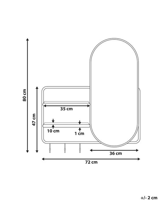 Oglindă de perete cu cârlige și rafturi din Metal Auriu,Beliani
