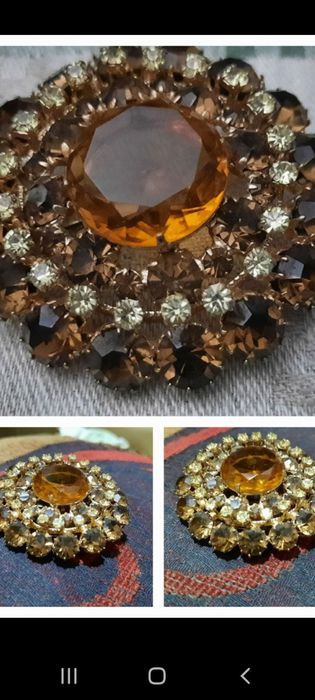 Продам винтажную брошь. Чешская. Камни медовых оттенков.