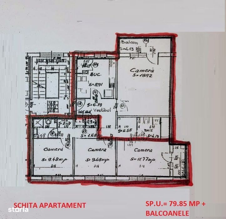 Apartament 4 camere, et.2/4, 79.8 mp, spatios, Dambul Rotund