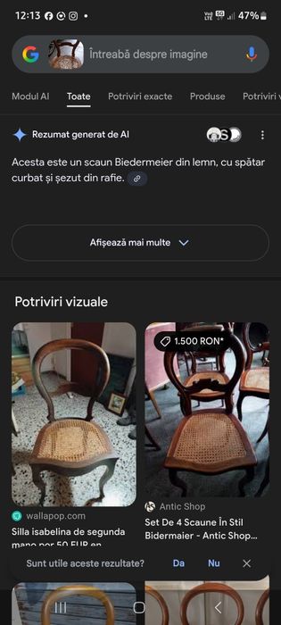 Set 8 scaune stil Louis Philippe, lemn masiv, șezut ratan