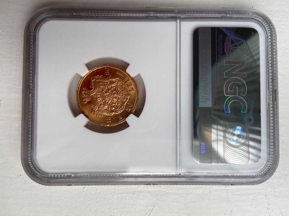 Gradata  NGC Moneda aur 20 lei 1890, Carol I, gradata NGC MS 62