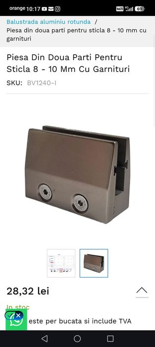 Suport/clema fixare geam sau plexiglas 8-10mm