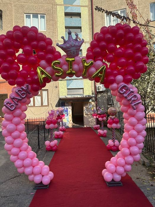 Оформление шарами выписки из роддома день рождения Тедди медведь