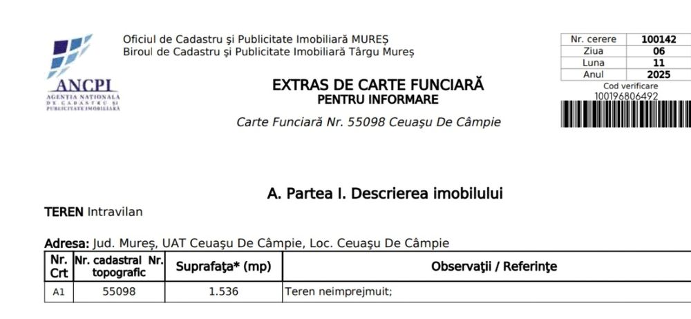 Teren intravilan 1536mp
