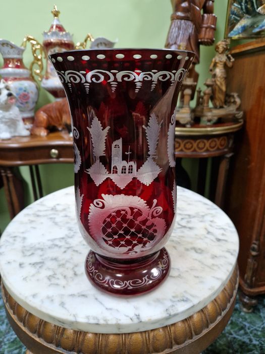 Уникална антикварна колекционерска кристална ваза Бохемия