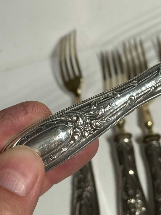 SET TACAMURI - 6 FURCULITE + 6 CUTITE - ARGINT 800 -Vintage -6.4lei/gr