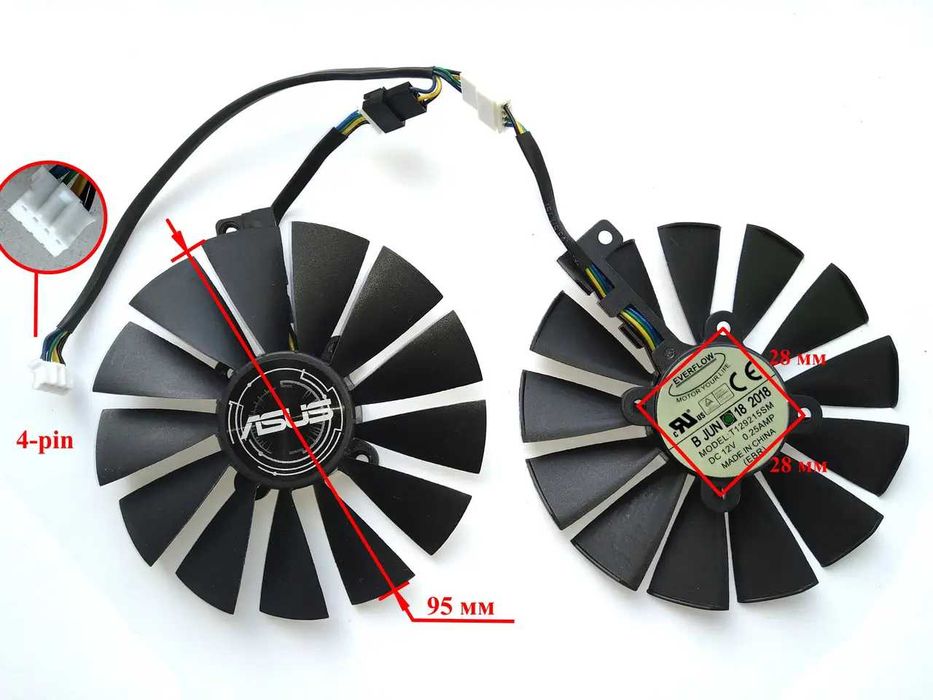 Вентилатор за видео карта ASUS GTX1050/1070/1080Ti RX570/80 T129215SM
