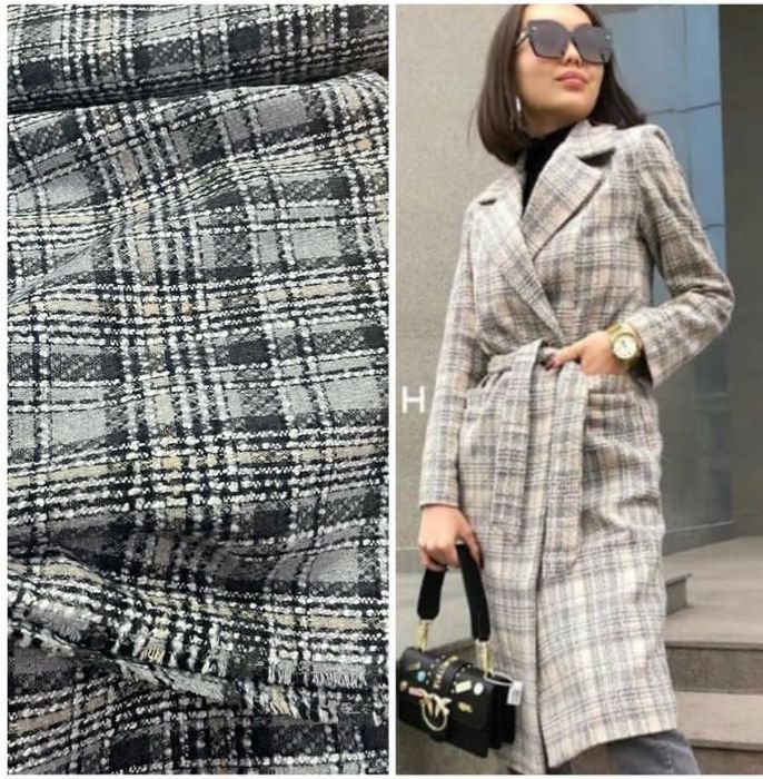 Материал "Твид" серый в клеточку.