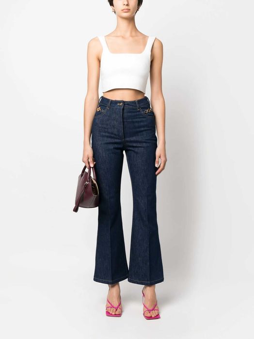 patou jeans blue navy gold details high waist new