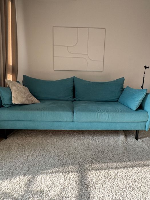 Триместен ъглов диван в тюркоазено синьо