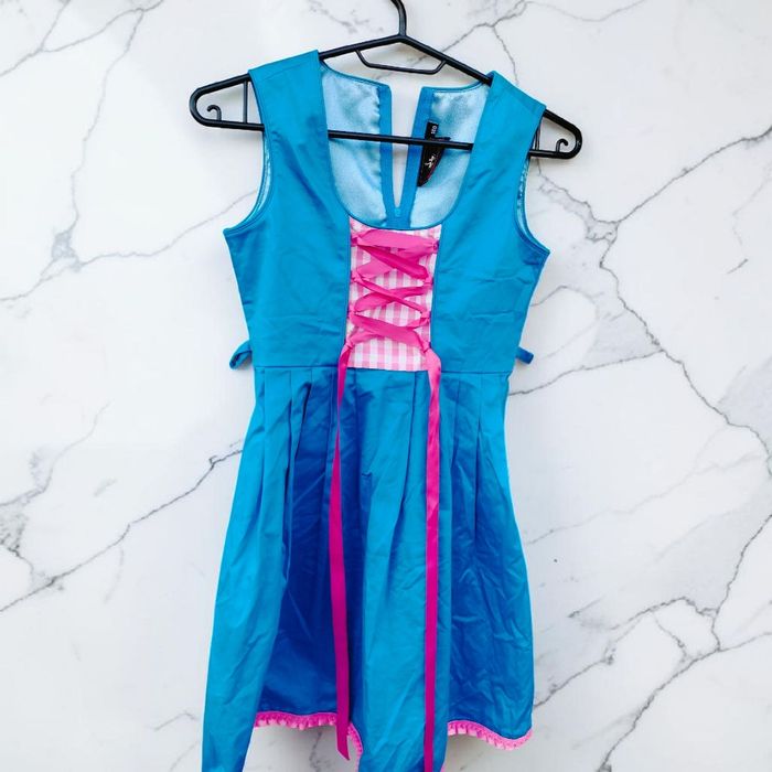 Rochie / Costum Trachten / Dirndl Copii (Fete) Oktoberzauber – Albastru / Roz, Mărime 140