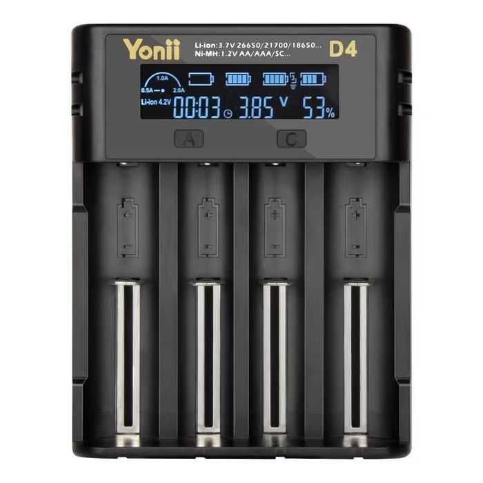 Yonii D4 Смарт Зарядно за Батерии 18650, 21700, 26650, AA AAA Li-ion Ni-MH Тестер Капацитет Бързо 2A