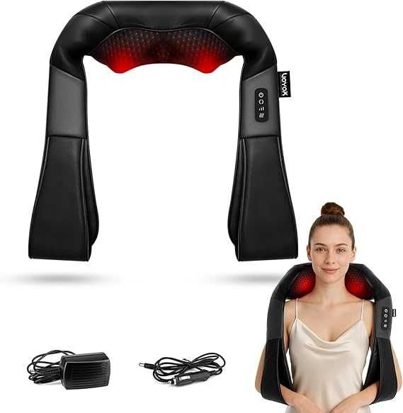 Aparat de masaj Shiatsu pentru spate, gât și umeri cu căldură, masaj pentru umeri cu masaj 4D