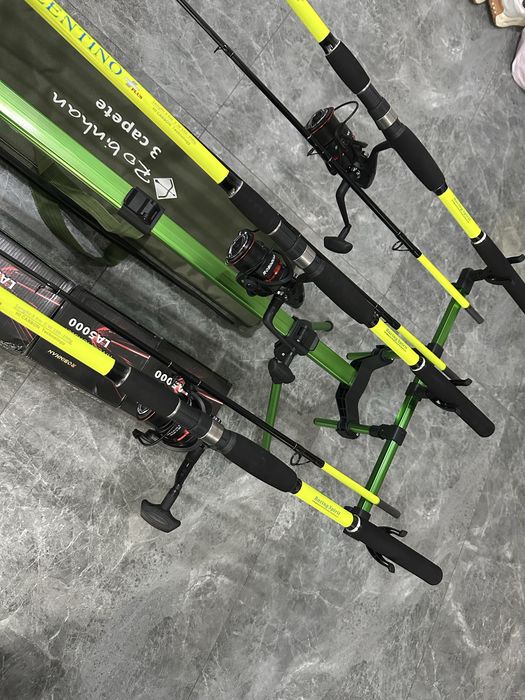 SET complet pescuit 3 lansete /feeder BOLENTINO PLUS+ 3 mulinete  Robinhab River Monster LA 5000 + Rod Pod