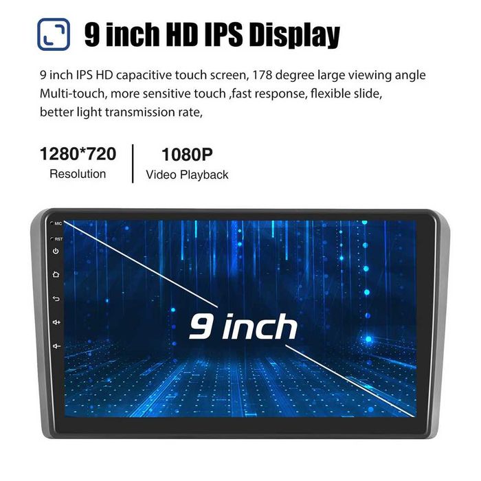 Audi A3 03/12 9” 2-DIN с Android’14, 4G/LTE, WiFi, 4/64GB, 8-core CPU