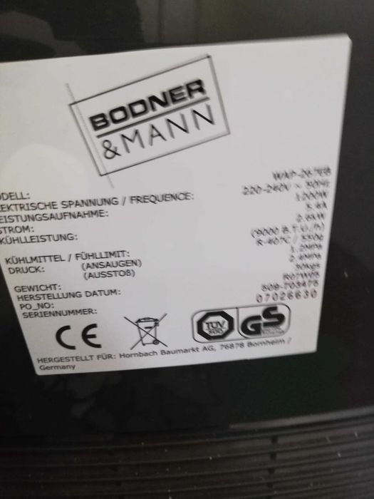 aer conditionat portabil BODNER MANN model  WAP-267, cu telecomanda - Perfecta Stare