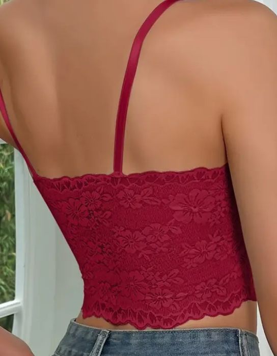 Ново#! Дантелено бюстие, винено червено