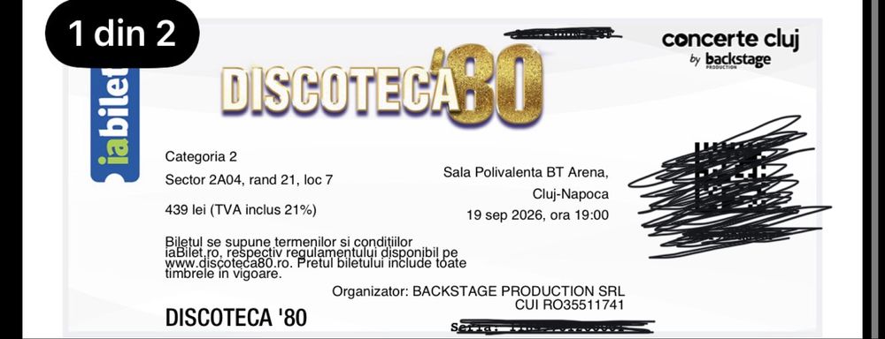 vand doua bilete la Discoteca 80 clum Napoca.