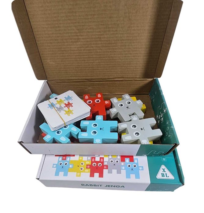 Забавна логическа Дървена игра Дженга Зайчета - тетрис