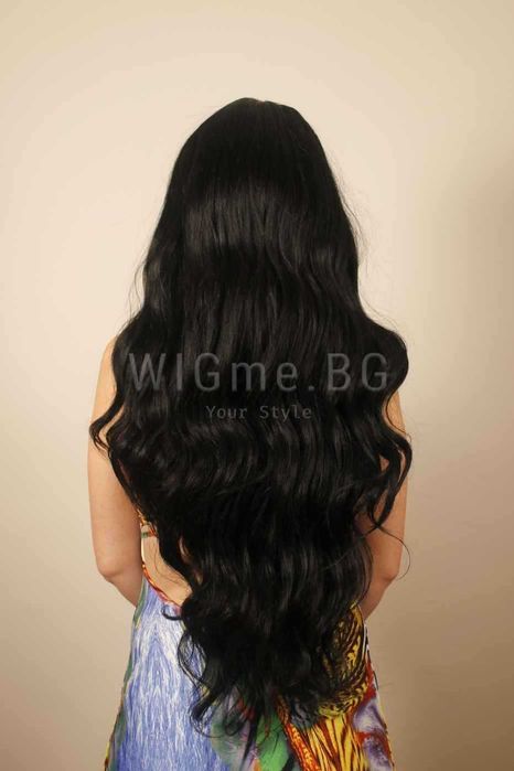 Дълга черна къдрава лейс фронт перука Карина