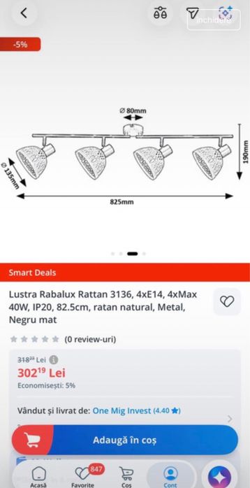 Lustră / Spot plafon Rabalux Rattan (4 becuri E14) – Stil Boho / Modern, Nouă