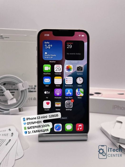 iPhone 13 mini, 128GB, Pink, 100% батерия, ОТЛИЧЕН, 1г. ГАРАНЦИЯ!