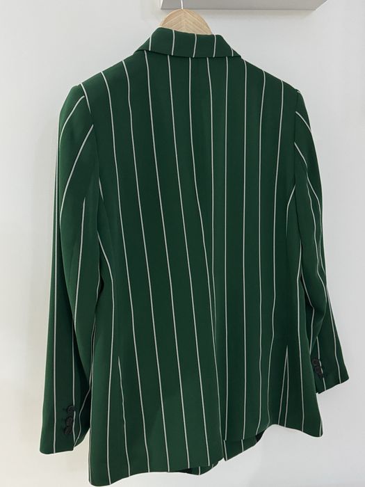 Дамско сако – зелено с бели райета