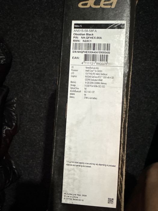 Vand lepotop gaming Aces Nitro5 i5 12450H/RTX 3050/16GB/512GB SSD