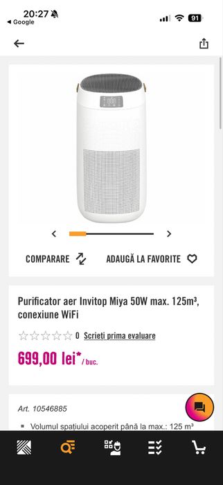 Purificator aer INVITOP MIYA, 3 trepte de viteza, HEPA, Wi-Fi, alb