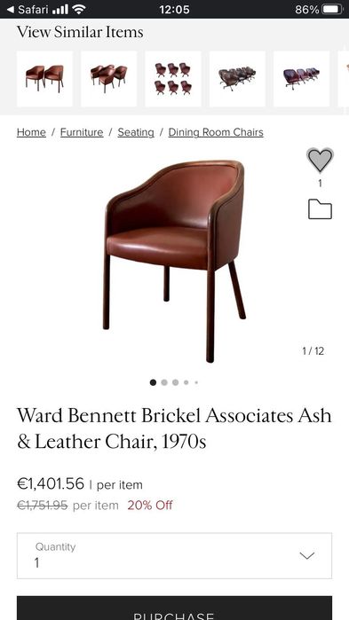 Дизайнерски трапезни столове на Ward Bennet  -,1983 г