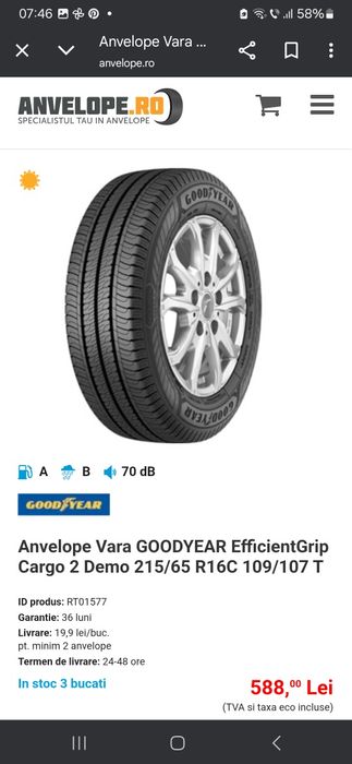 Anvelope vara  pt dube 215 65 R 16 C Goodyear,transport gratuit in Iasi .