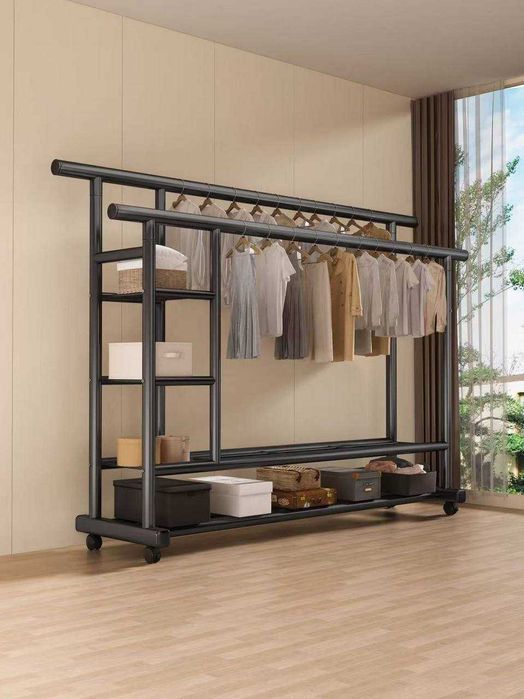 Напольная двухъярусная металлическая вешалка для одежды — 100КГ