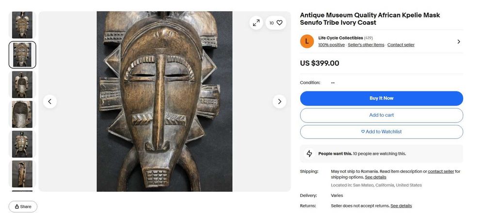 Masca africana tribul Senufo - Coasta de Fildes