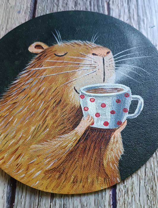 Картина в раме, Капибара, холст. акрил