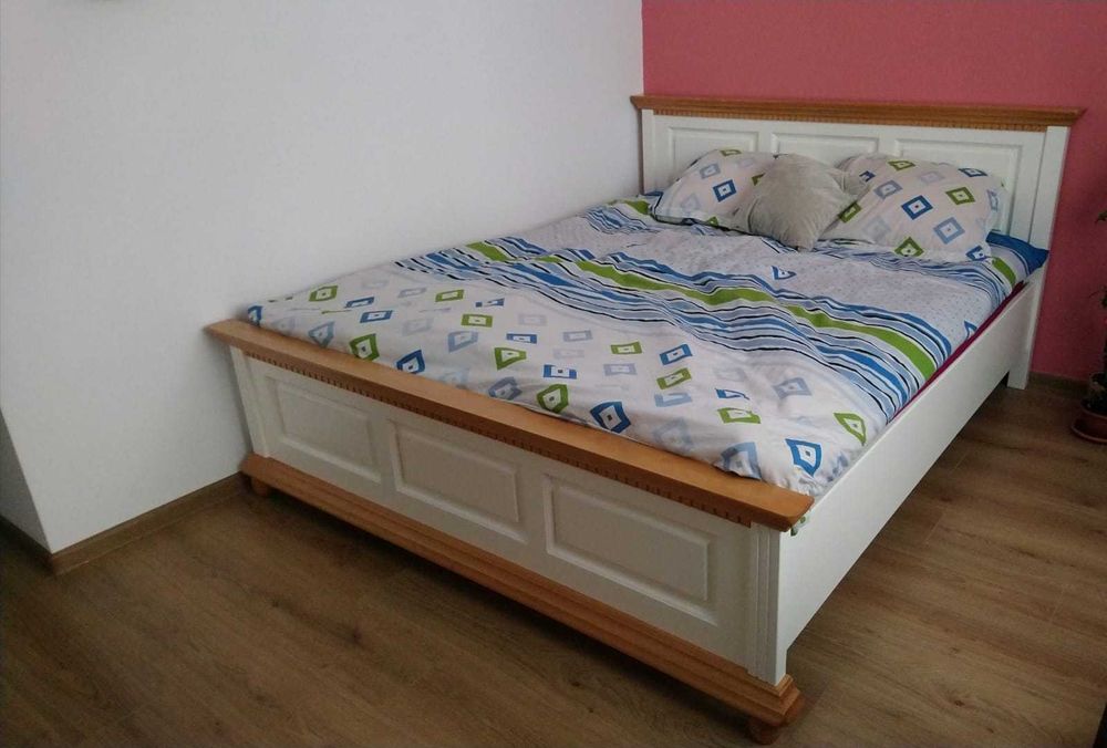 Pat dormitor lemn masiv Bucovina, 140x200 cm, alb