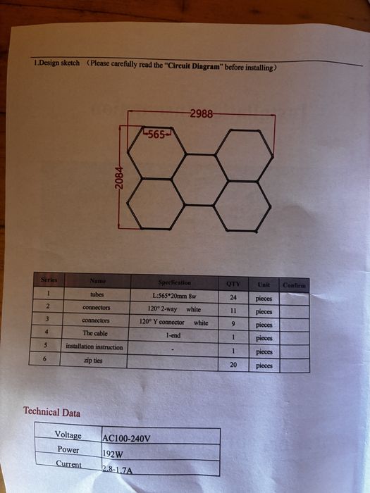 Sistem iluminat LED Hexagon (Honeycomb) 192W – Nou, complet, 24 tuburi