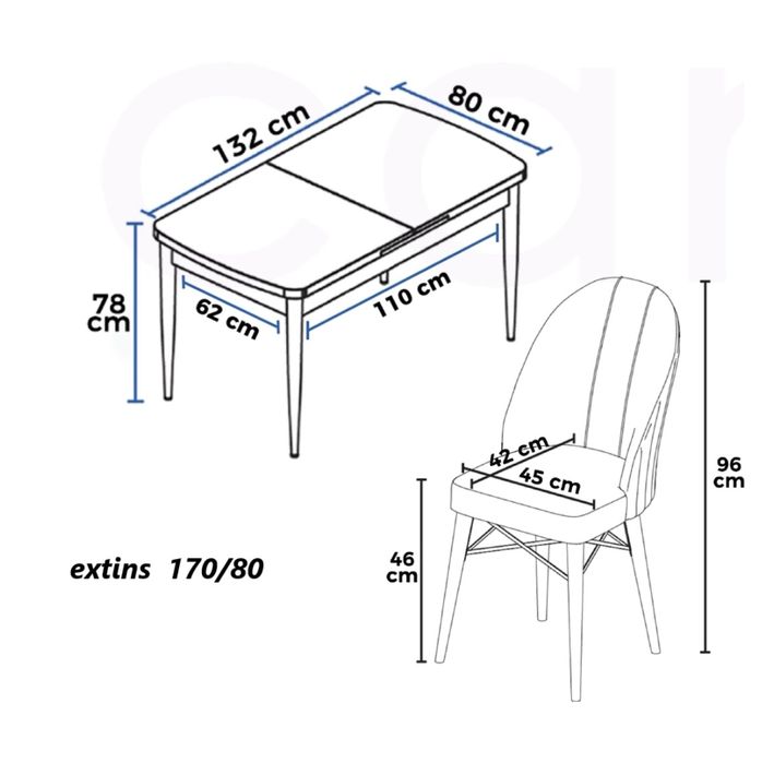 Masa  extensibila + 6 scaune catifea