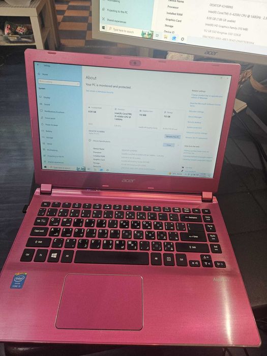Laptop Acer Aspire V5 Windows 10 Pro I5 4200 SSD128 8Gb Ram Video HD Intel